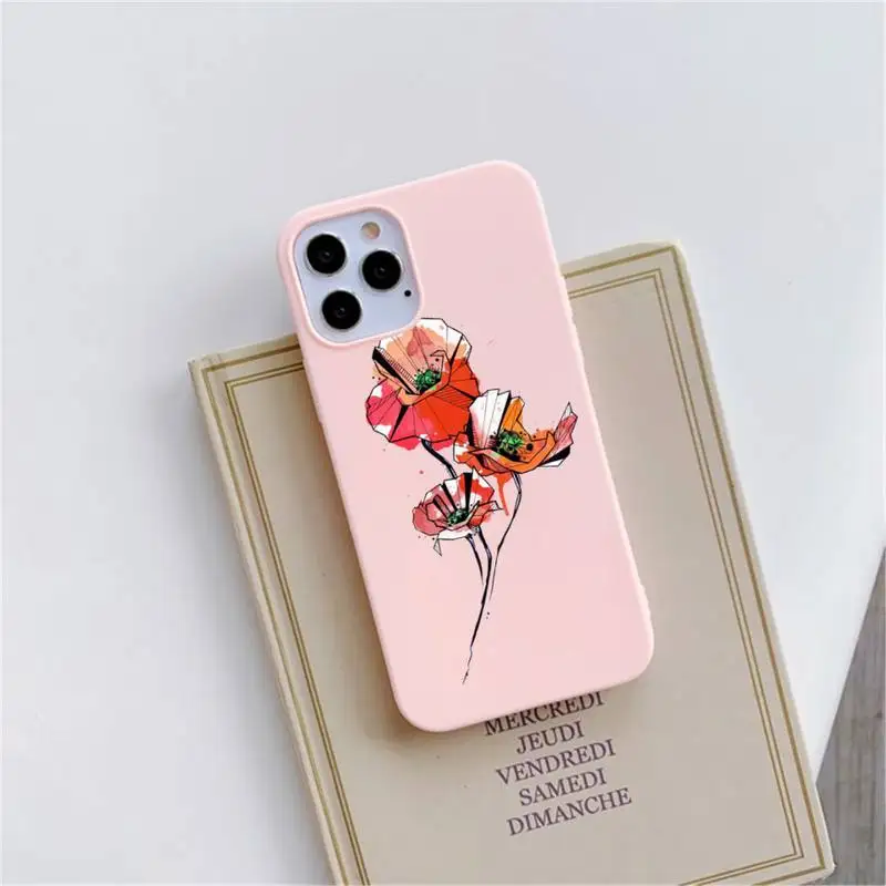 

Watercolor flowers gold leaves Phone Case Pink Candy Color for iPhone 11 12 mini pro XS MAX 8 7 6 6S Plus X SE 2020 XR