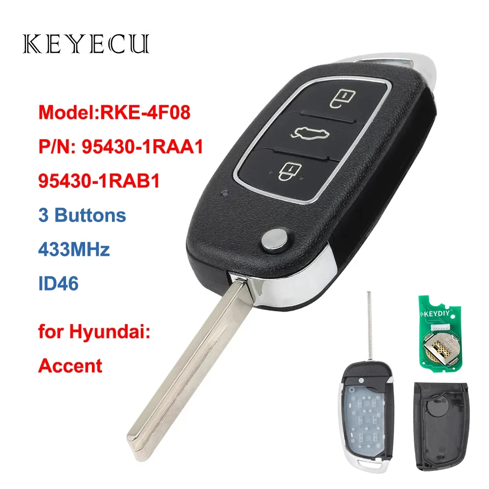Пульт дистанционного управления Keyecu 3 кнопки 433 МГц ID46 для Hyundai Accent 2013 2004 2015 Модель: