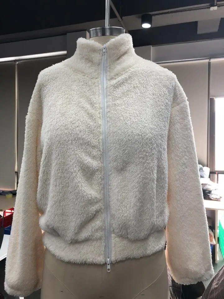 ZAFUL пушистая плюшевая куртка на молнии с заниженным плечом женские зимние теплые