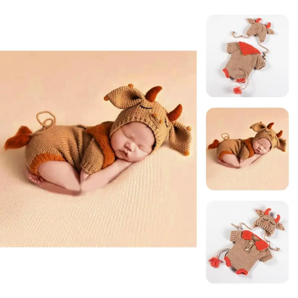 

1 Set Baby Clothes Cartoon Cozy Elastic Soft Patchwork Infant Suit Cap Baby Suit for Bedroom