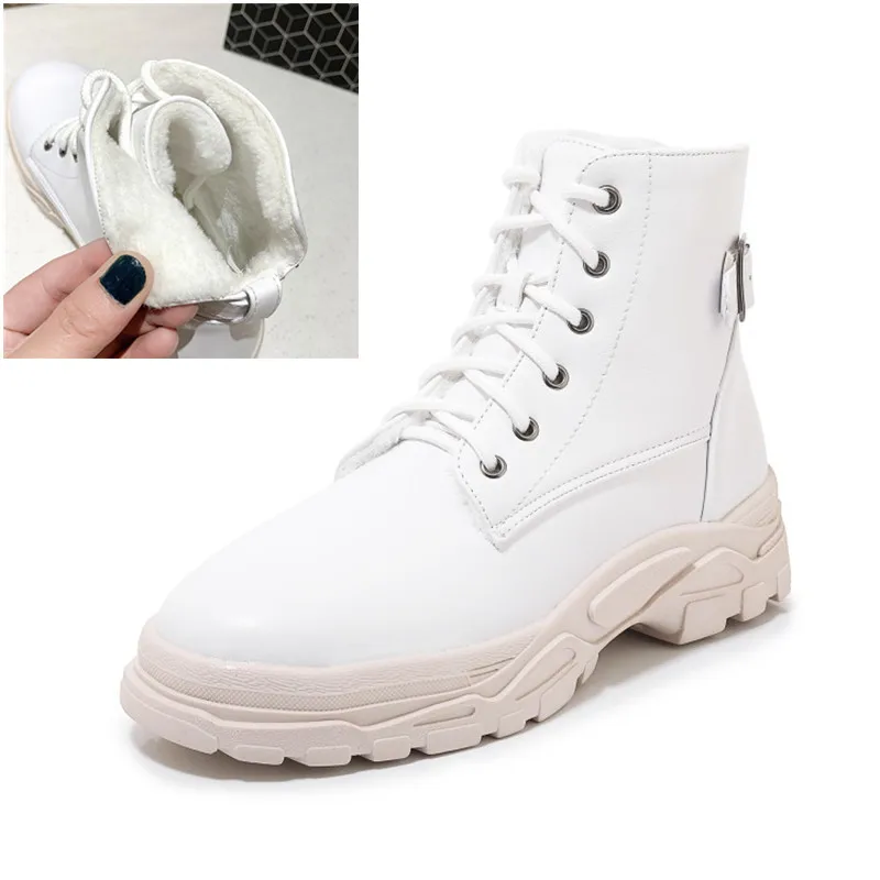 White Winter PXELENA ботинки; сезон осень-зима; женская обувь; удобные кроссовки на плоской платформе со шнуровкой и пряжкой; цвет черный, белый; большие размеры 34-45 - Цвет: White Winter