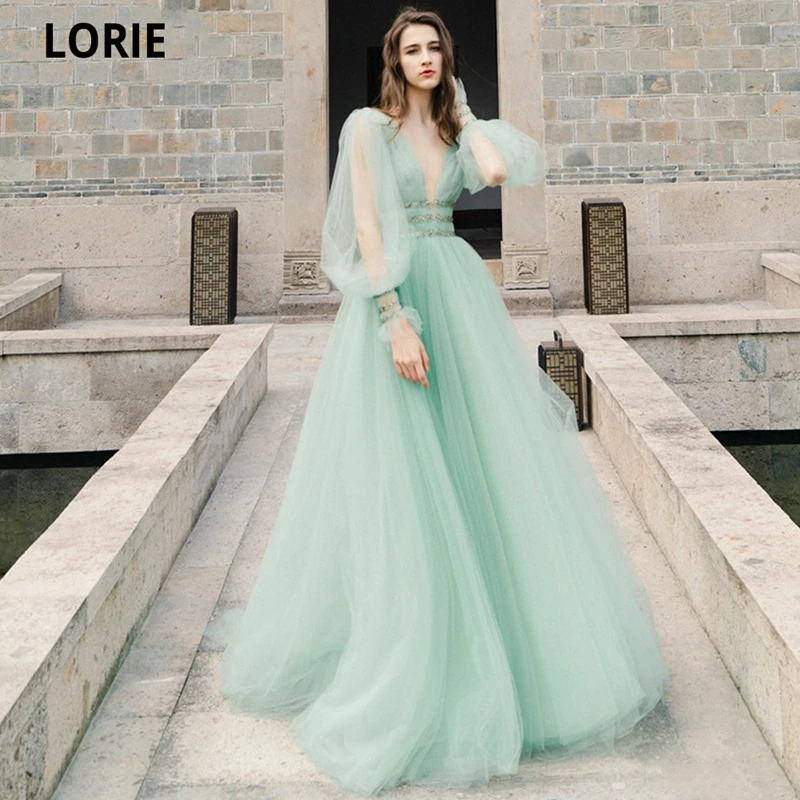 LORIE – robe De soirée De forme princesse, tenue De soirée en Tulle, col en v profond, dos nu, longueur au sol, avec ceinture et perles, 2021  (0)
