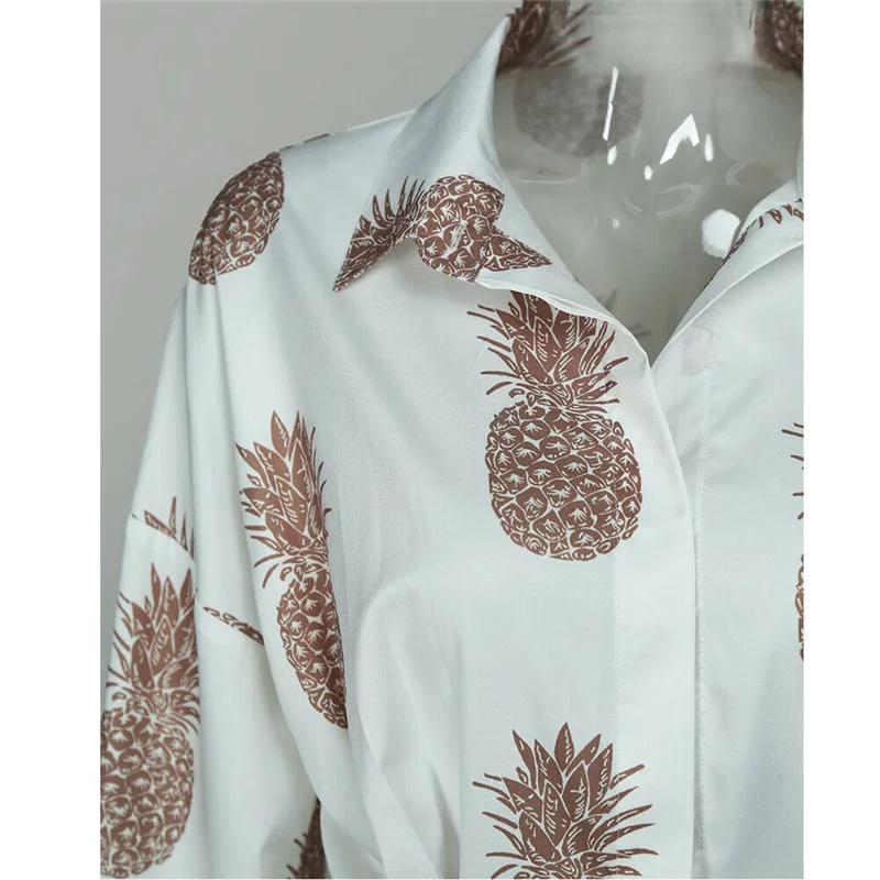 

Women Shirt Sexy V Neck Long Sleeve Blouse Autumn Pineapple Letter Printed Office Work Casual Blouse Fashion Ladies Chic Shirts