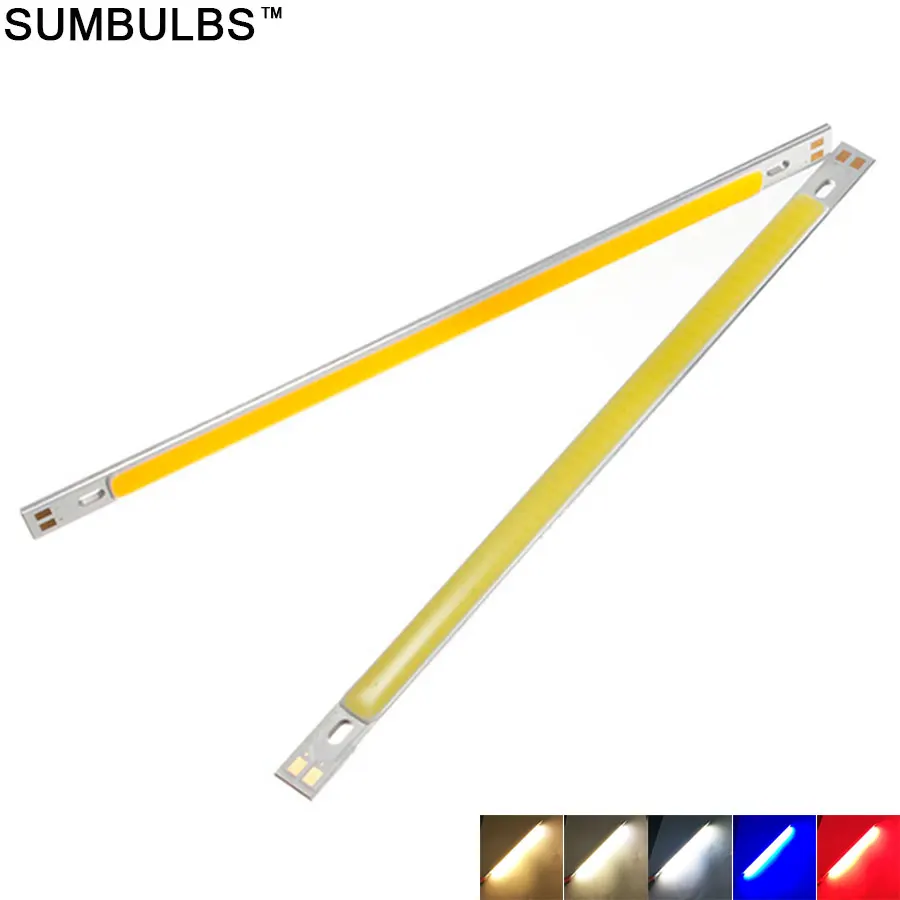 Sumbulbs 200*10 мм теплая естественная холодная синяя Красная Зеленая Светодиодная лента COB 10 Вт DC12-14V 20 см 1000LM для самостоятельной сборки автомобильного освещения - изображение