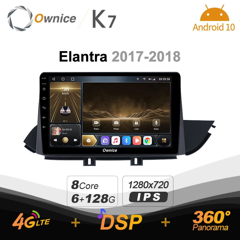 

Автомобильный радиоприемник K7 Ownice 6G + 128G Android 10,0 для Hyundai Elantra 2017 - 2018 мультимедийное аудио 4G LTE GPS Navi 360 BT 5,0 Carplay