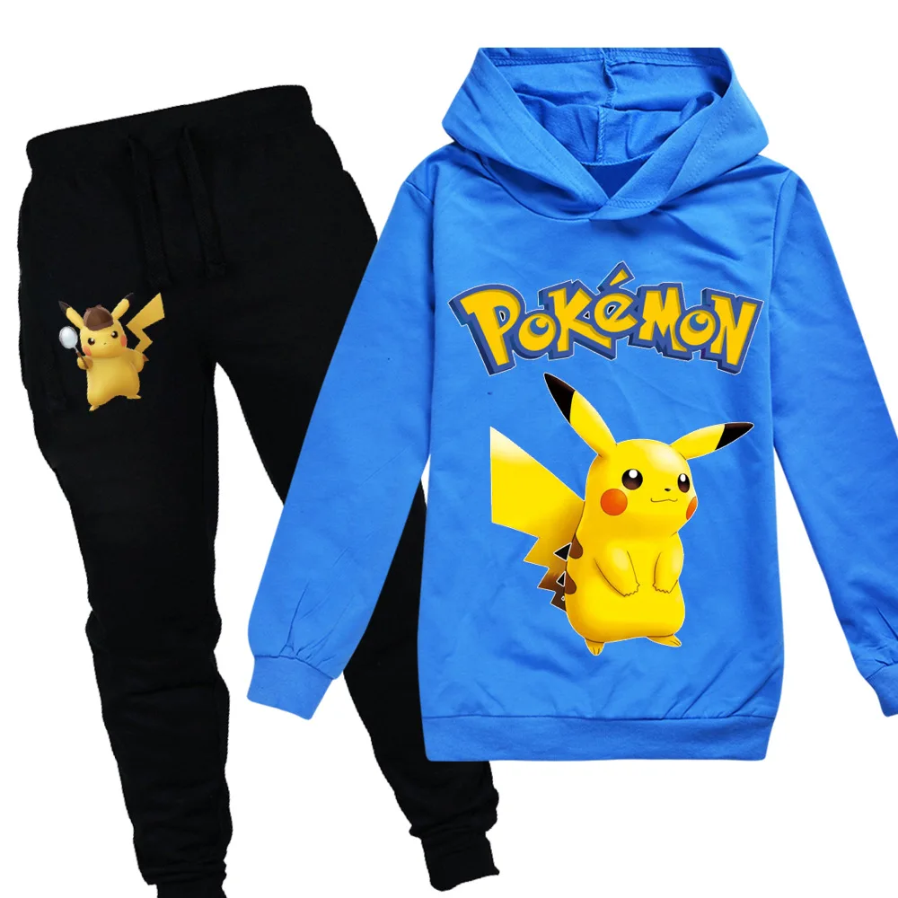 POKEMON GO Detective Pikachu/детская одежда для мальчиков и девочек осенний Свитшот комплект из 2 предметов, хлопковые спортивные толстовки с длинными рукавами и рисунком, Комплект футболок