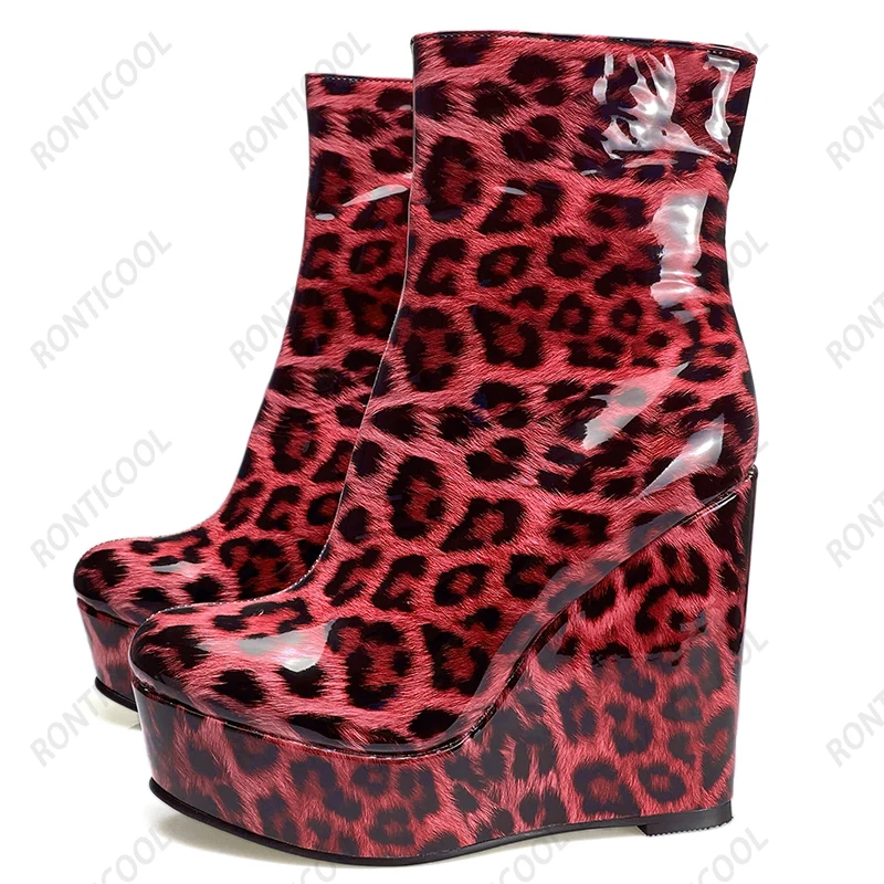 Ronticool/женские зимние ботильоны на лакированной танкетке высокие каблуки с