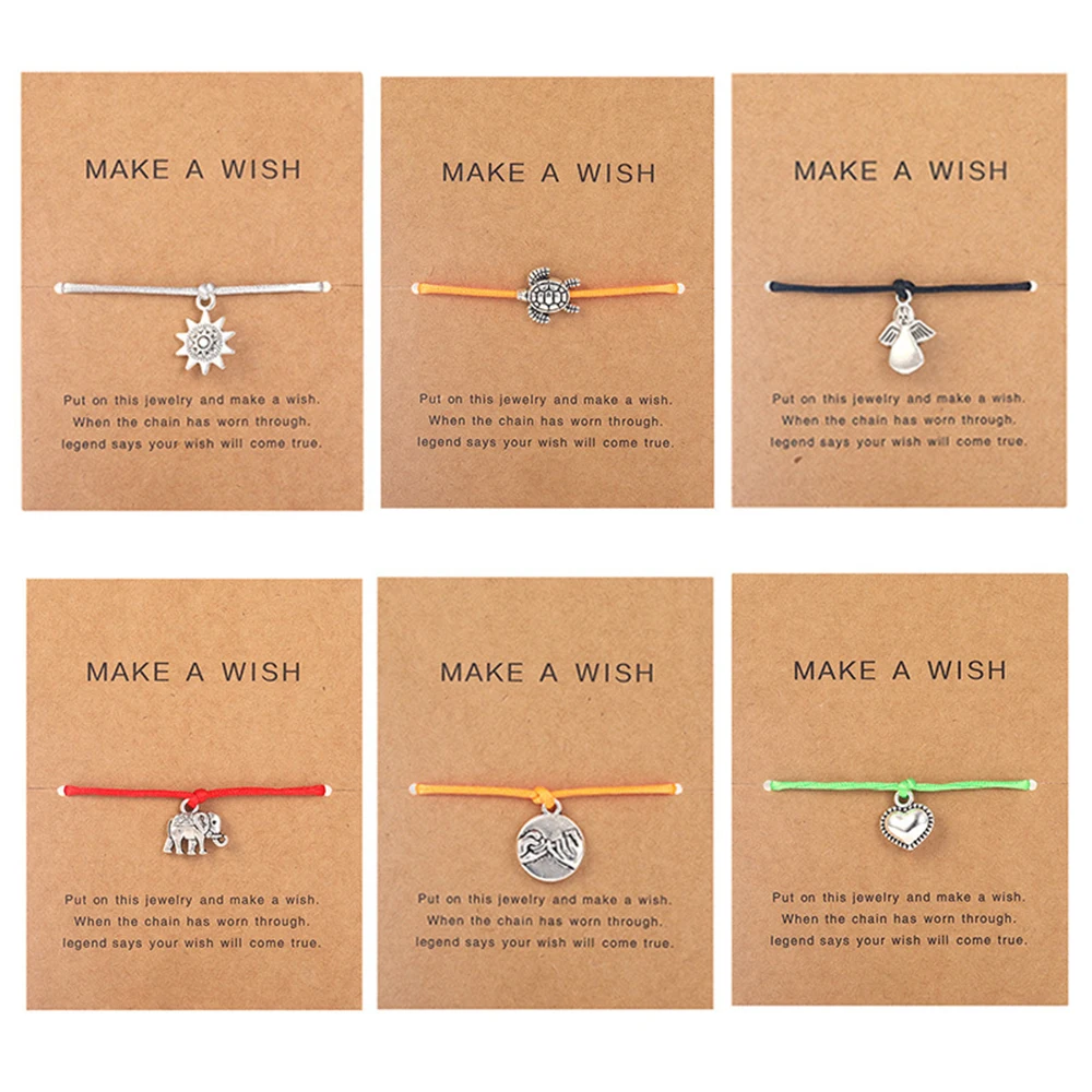 

5 Colors Rope Bracelets Charms Animal Tree Of Life Shaped Metal Wish Cards Bracelet For Women Fashion Adjustable Gift Jewelry