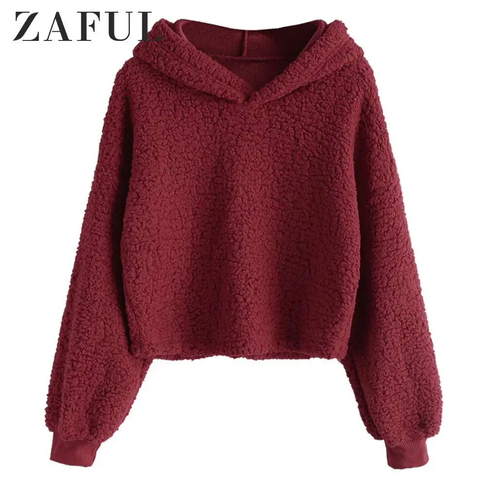 Женская толстовка из искусственного меха ZAFUL однотонный пуловер с открытыми