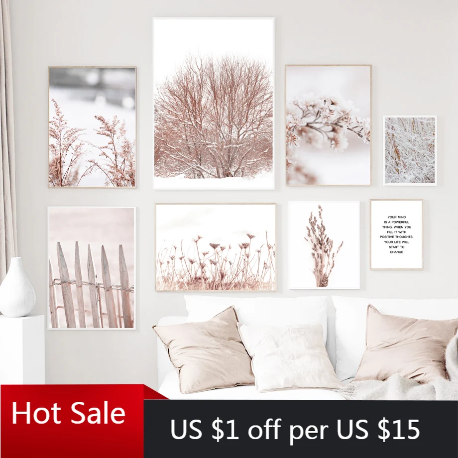 Снежное дерево Одуванчик цветок тростник Лист Печать на холсте картина