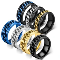 fashion stainless steel rotatable chain rings for men punk spinner chain rotable ring women party titanium steel jewelry gift