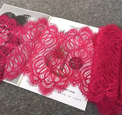 rose red Широкий 23 см длиной 3 м европейский ресницы кружева DIY одежда юбка сексуальное белье декоративная кружевная ткань - Цвет: rose red