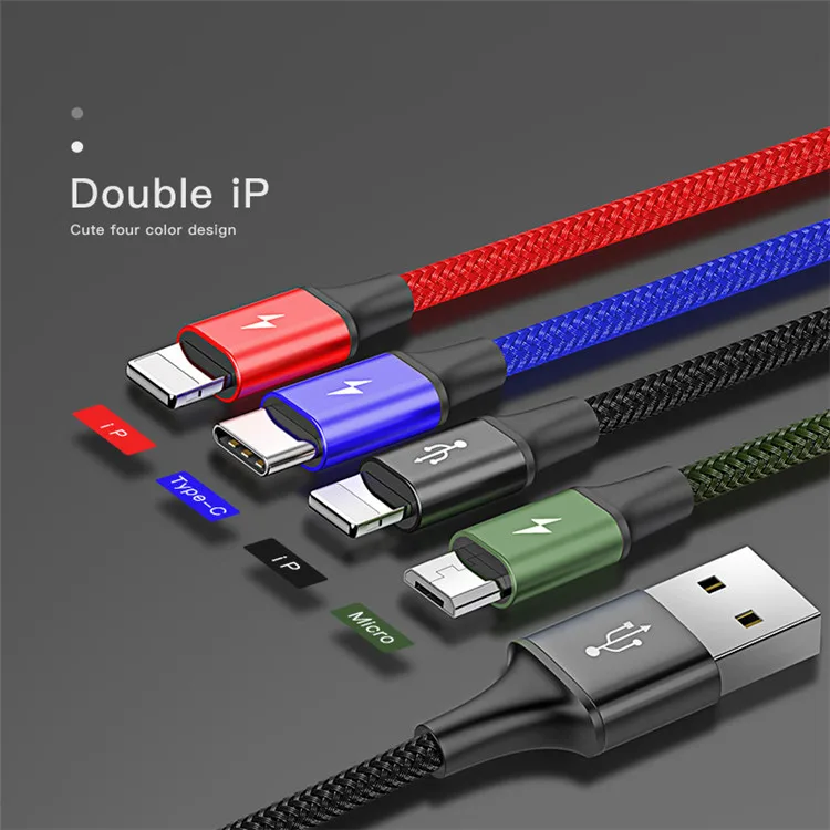 2 ip Baseus 4 в 1 USB кабель мульти зарядное устройство кабель для iPhone Xs Max XR 8 7 samsung Galaxy S9 S8 для Micro usb type C зарядное устройство Шнур для передачи данных - Цвет: 2 ip