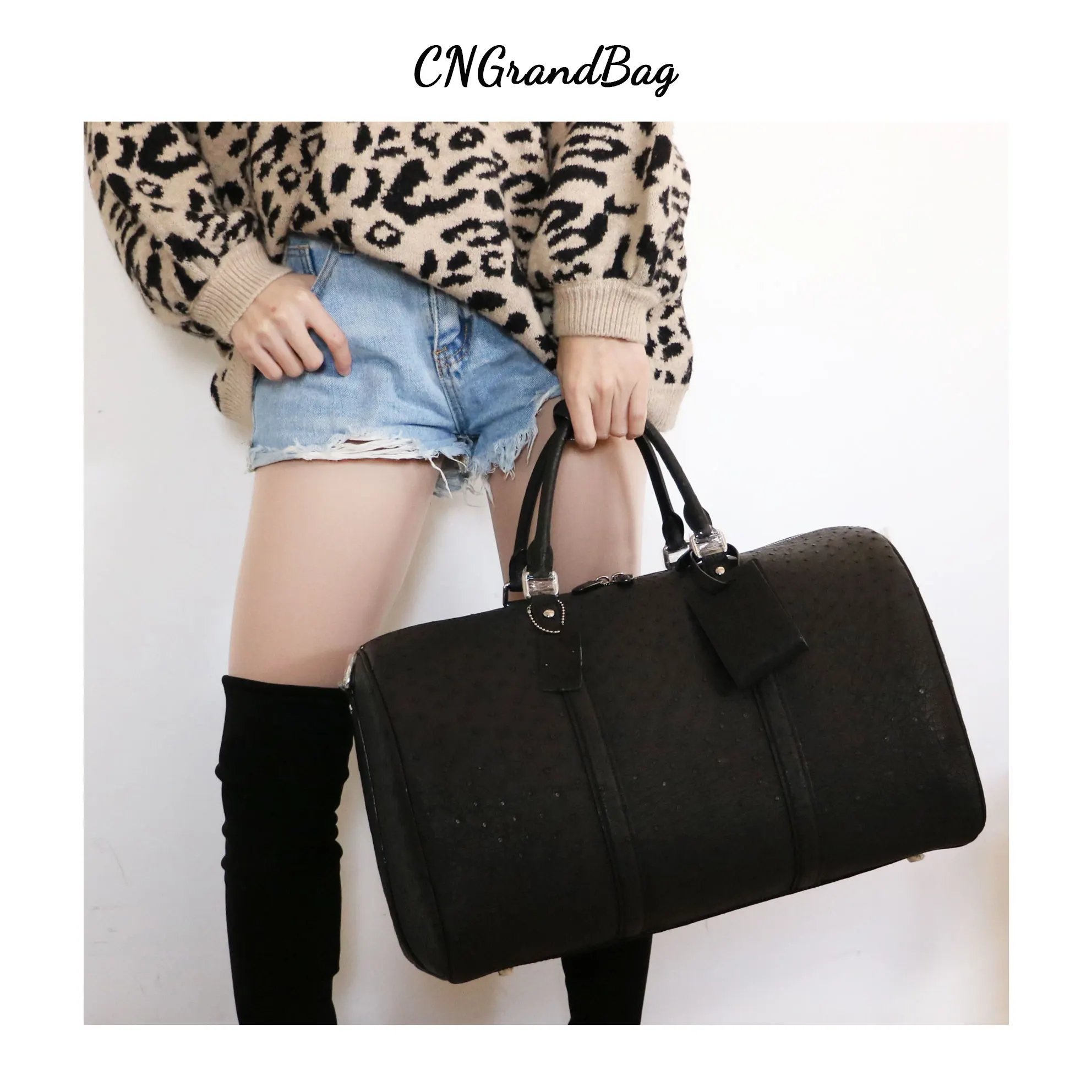 Дорожная Спортивная Сумка из 100% натуральной кожи страуса вместительная сумка