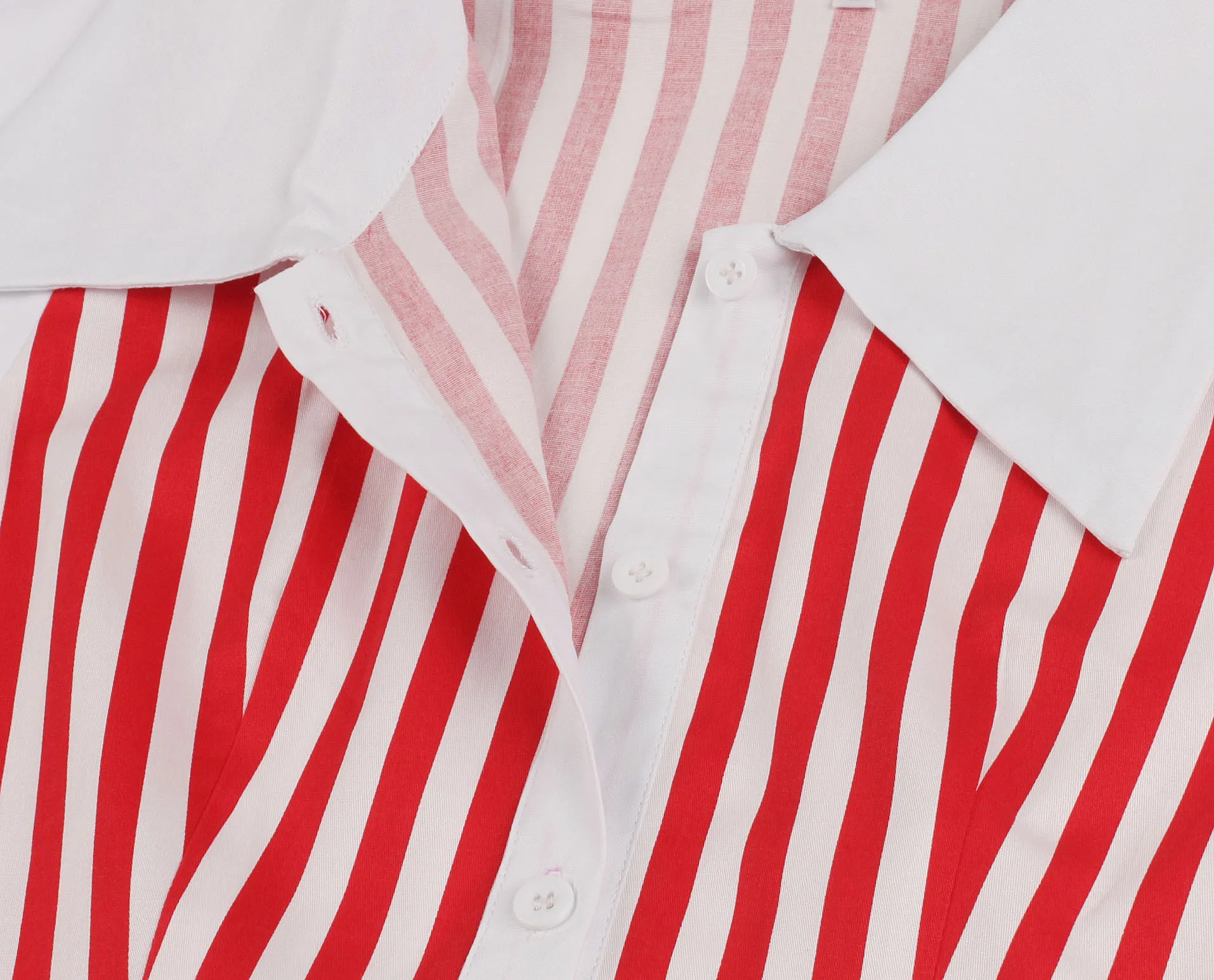 2020 Полосатое летнее женское платье с отложным воротником Красного размера плюс