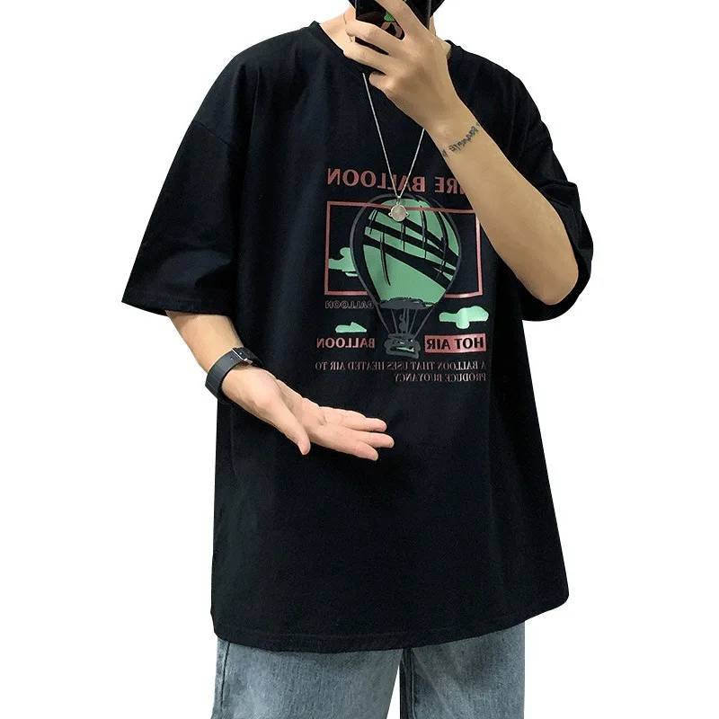 

Short-sleeved T shirt male summer new boys T-shirt popular logo trend INS leisure jokey looseHarajuku Hong Kong wind half sleeve