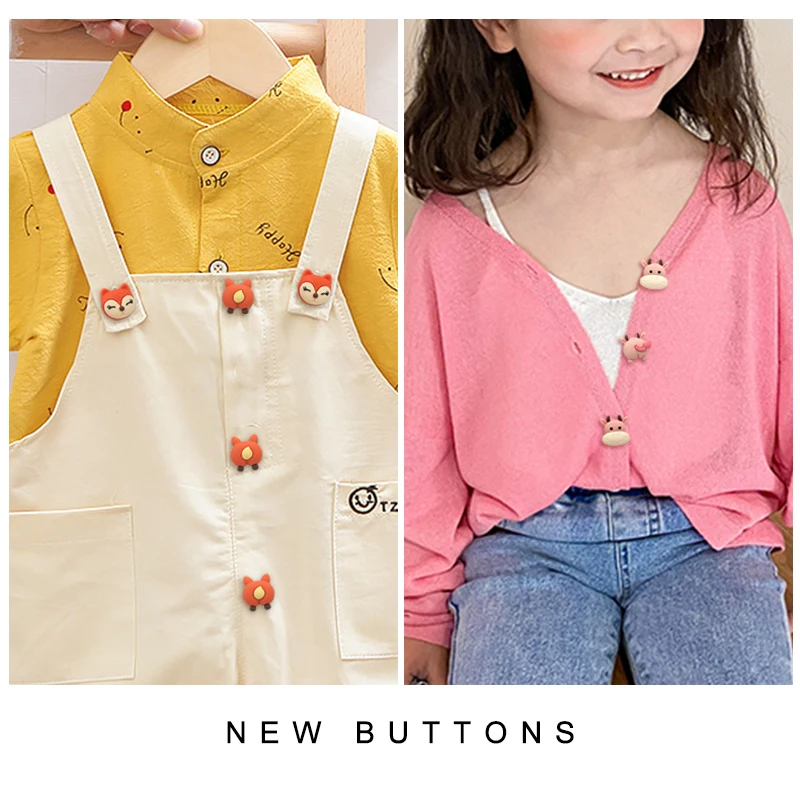 6pcs Cartoon Fox Bear Calf Decorative Lovely Animal Buttons for Clothing Children Cardigan Sweater Overcoat Sewing Wooden resin | Дом и сад