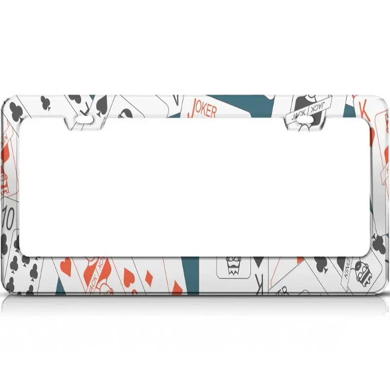 

Peceeta Colorful Poker Card License Plate Frame 2 Holes 1 Frame Matte Aluminum Metal Alloy Frame white 16x31cm