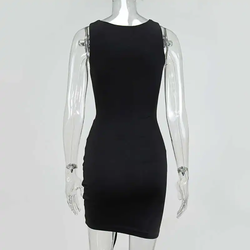 

2 Layers Summer Bodycon Dress Women Sleeveless Side Drawstring Pleated Sexy Party Dresses Can Adjust Lenght Mini Dress