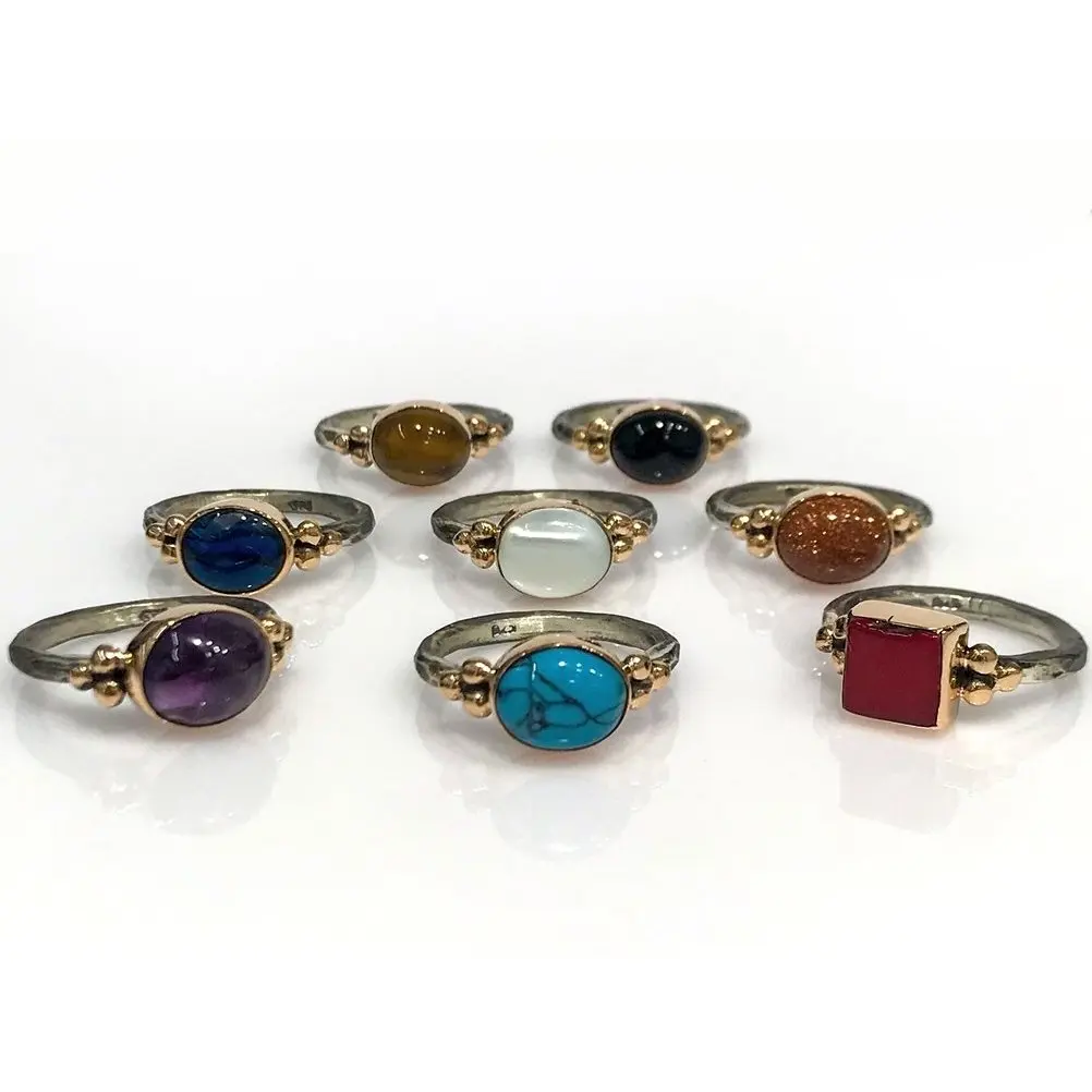 Минимальное ручное рабочее подлинное кольцо из натурального камня Seçenekli Gümüş |