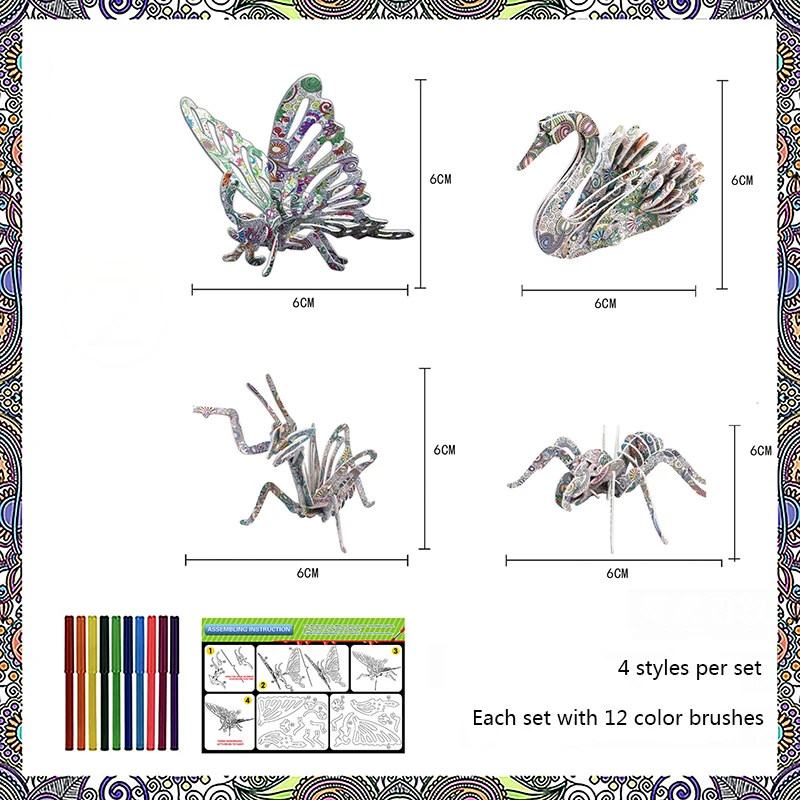 

3D Coloring Puzzle Set Educational Montessori Kids Toys DIY Art Animal Coloring Painting Jigsaw Puzzle Toy For Kids Adults Gifts