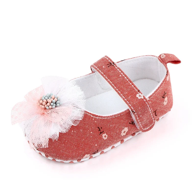 

Baby Girl Shoes Soft Crib First Walkers Flower Non-slip Bow Princess Moccasins Shoes Newborn Toddler Canvas Sneaker For 0-18M