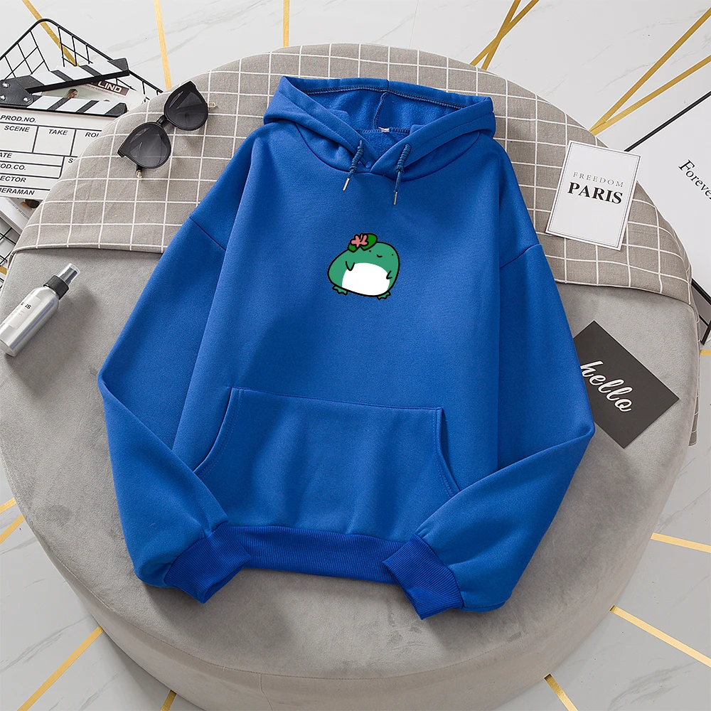 Vintage Winter Sweetshirt Cute Lotus Frog Print Harajuku Goth Clothes Oversize Sweatshirt with Hooded Sweatshirts Ladies Hoodies