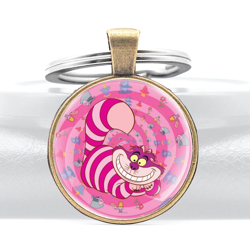 Милый металлический брелок с кабошоном в виде кота из Алисы стране чудес