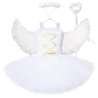 white angel christmas tutu dress feather wing wands outfits fancy kids dresses angel costume for girls birthday party clothes
