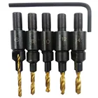 Набор сверл HSS для сверления с зенкером, комплект из 5 насадок с зенкером, направляющее отверстие для винтов размером #6 #8 #10 #12 #14