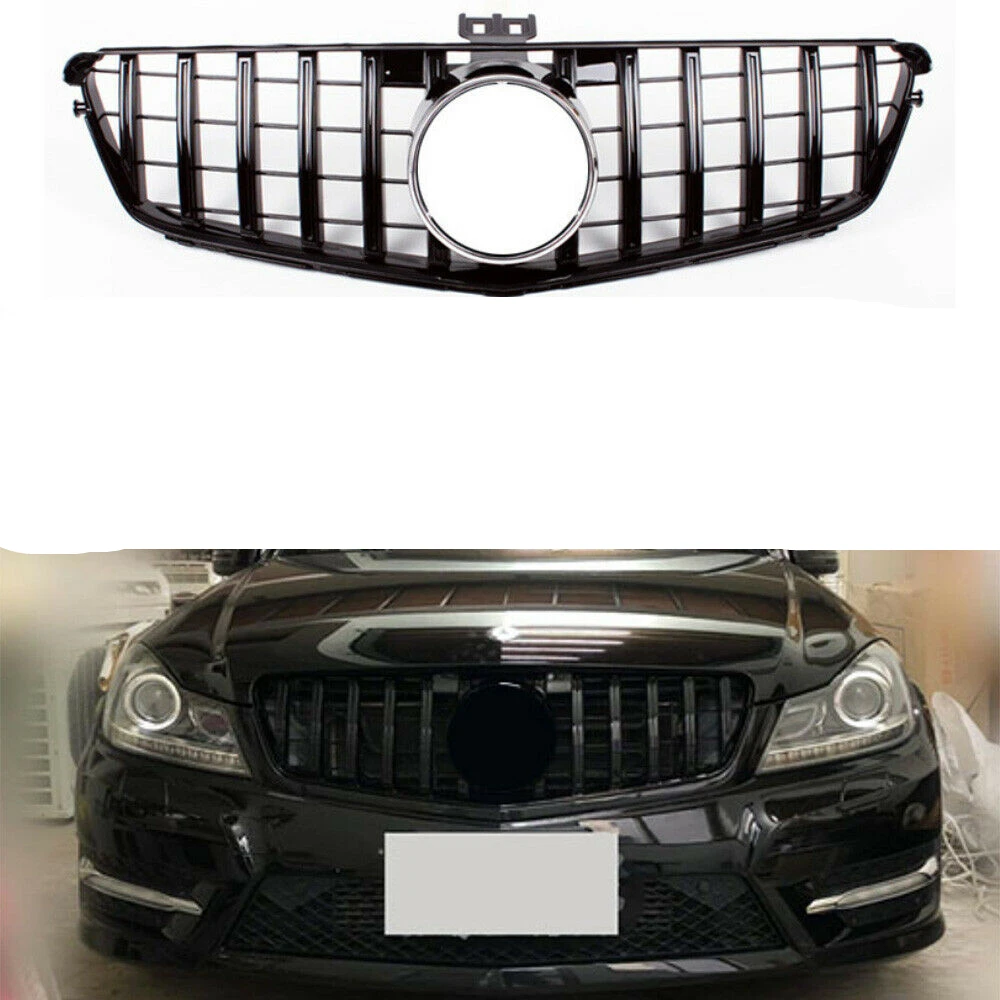 Гоночный гриль для Mercedes Benz C Class W204 2008 2013 GT R Style C180 C200 Черный Сменный комплект