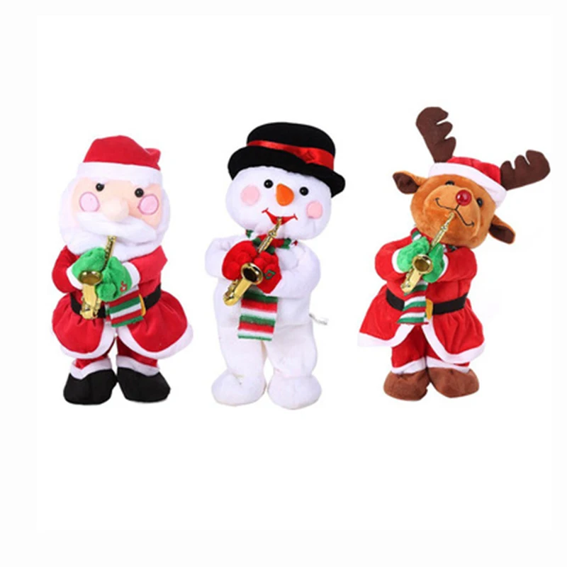 

Christmas Decor Electric Plush Doll Santa Claus Blowing Saxophone Playing With Music Dancing Toys Xmas Elk Ornaments For Kids