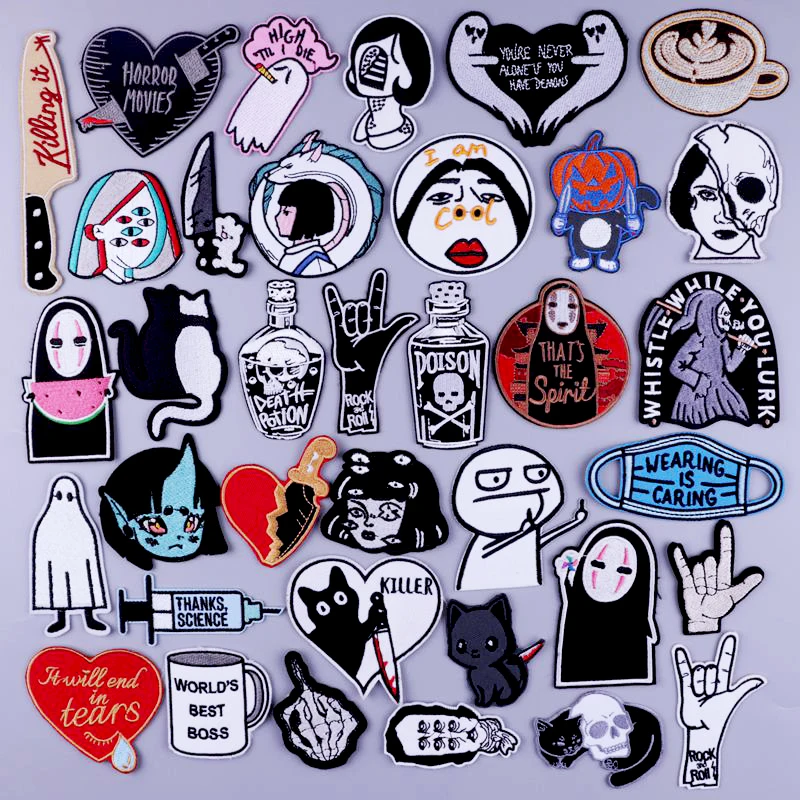 

Cartoon Anime Badges Iron On Patches for Clothing Thermoadhesive Patches Punk Embroidery Patches On Clothes Spirited Away Stripe