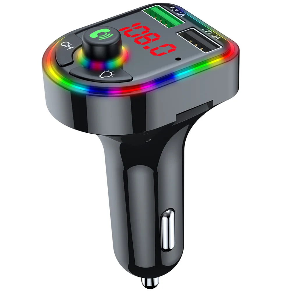 

F6 Car 5.0 Charger Colorful Light MP3 LED Display Auto Player Adapter (Black)