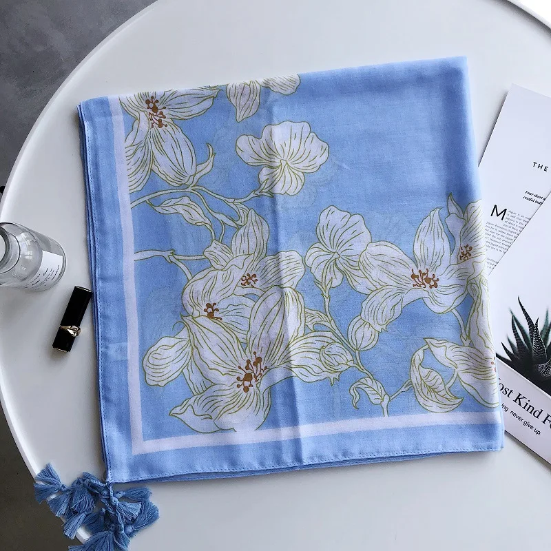 

New Print cotton material luxury scarf spring and autumn women Keep warm fashion Flower silk scarves cotton Multicolor shawl