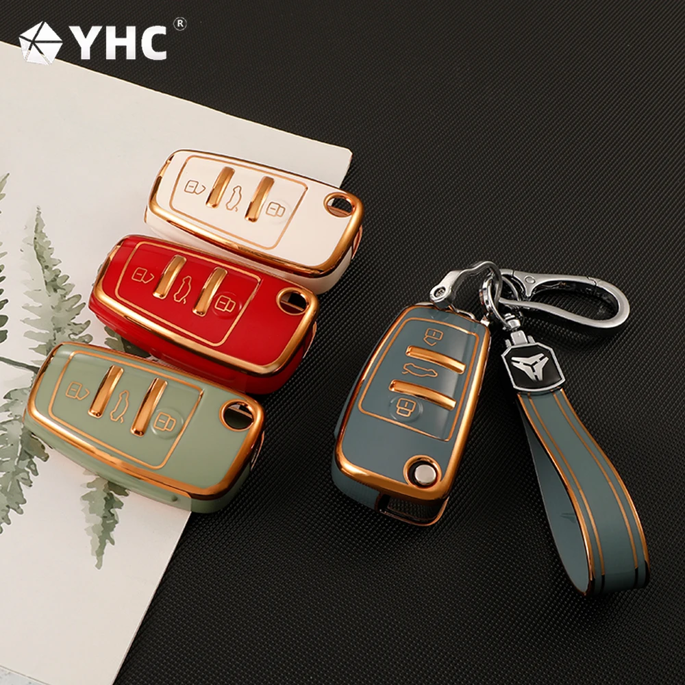 

YHC Car Key Case Cover Phnom Penh Style For Audi A1 A3 A4 A5 A6 A7 Q3 Q5 S6 B6 B7 B8 C6 8P 8V 8L TT RS With TPU Key Ring