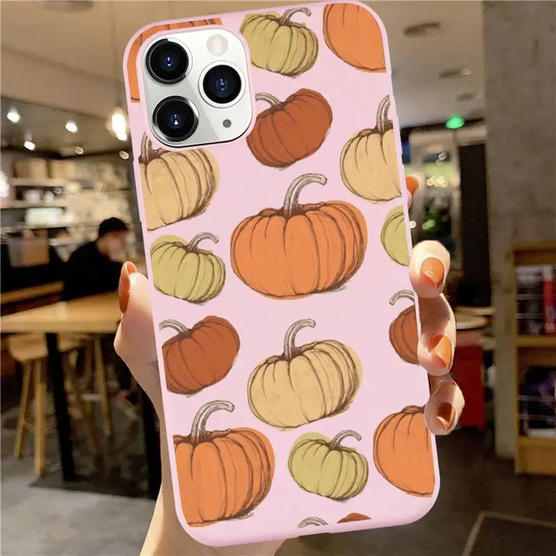 

pumpkin Phone Case Pink Candy Color for iPhone 6 7 8 11 12 s mini pro X XS XR MAX Plus