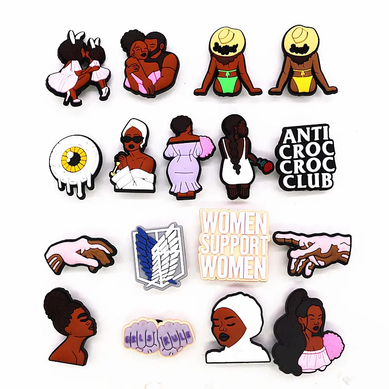 1pcs Black Couple Shoe Charms Tears Anti Croc JIBZ Accessories Designer Black Girls Rule Clog Shoes Buckle Soft PVC BLM Charm