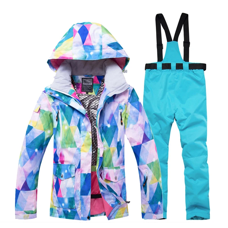 -30 Women's Snow wear Waterproof Windproof Clothing Winter outdoor Wear Snowboarding outfit suit sets Ski Jackets and strap pant