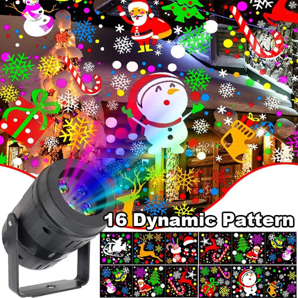 

16 Patterns New Year Christmas Projector Lights Decor LED Laser Projector Light Snowflake Projection Lamp Stage Indoor Lighting
