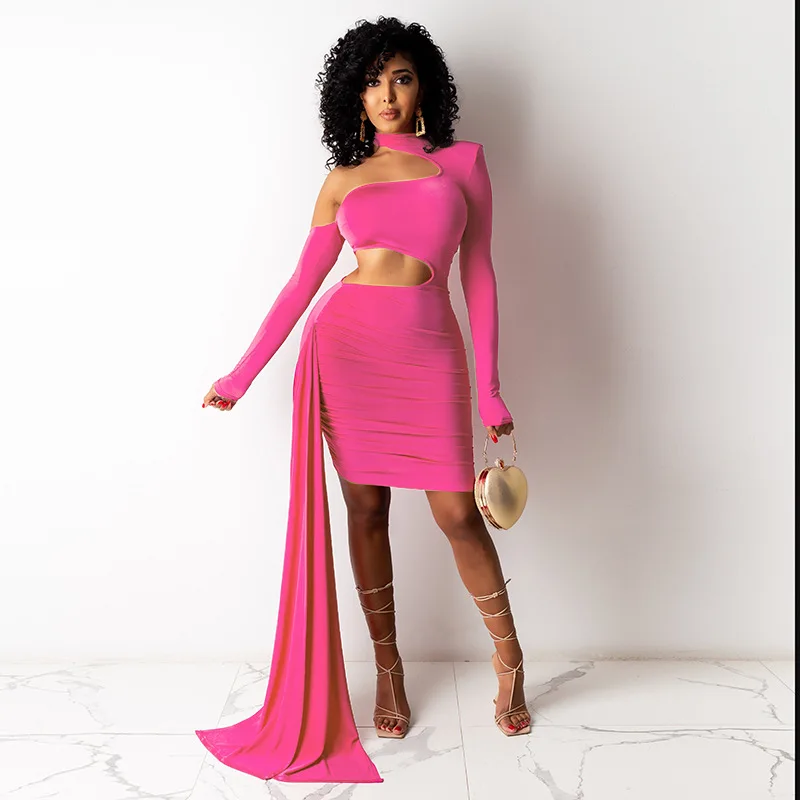 

Echoine Summer Sexy Off Shoulder Hollow Out Mini Dress Women Party Bodycon Skinny One Shoulder Clubwear Outfits Streetwear New