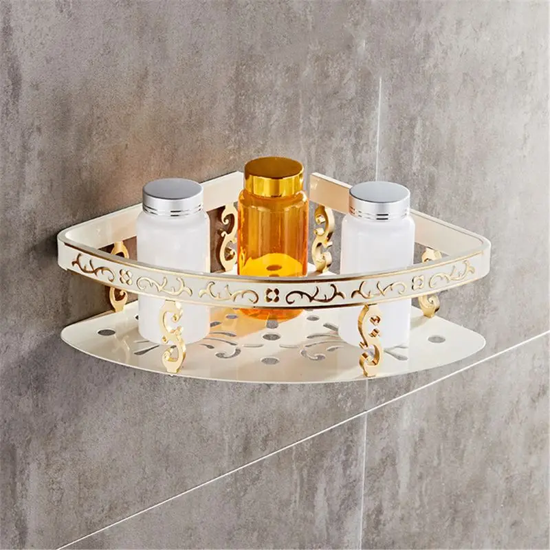 

Bathroom Shelf Antique Aluminum Double Layer Bathroom Corner Shelf Bathroom Holder Showeroom Basket Bathroom Accessories