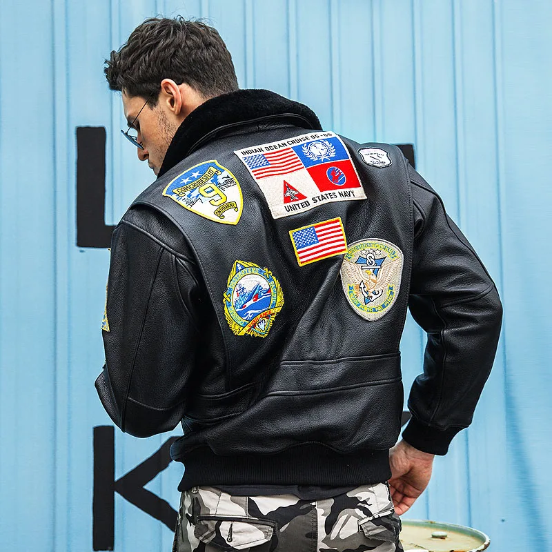 2022 темно-коричневая кожаная куртка в стиле милитари Мужская зимняя теплая из