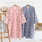 Домашняя одежда женская пижама хлопковый газовый халат с длинным рукавом летняя свободная повседневная одежда для сна халаты халат