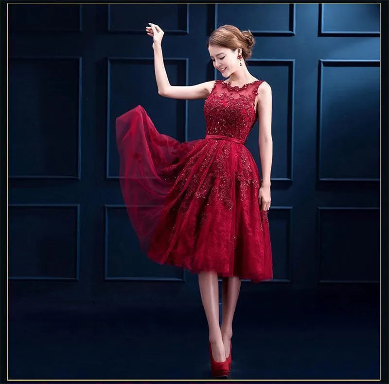 Vestido de Festa Curto Элегантное Бордовое Кружевное Короткое Вечернее Платье Дешевые Платья Для Выпускного Вечера C Аппликацией Из Шифона