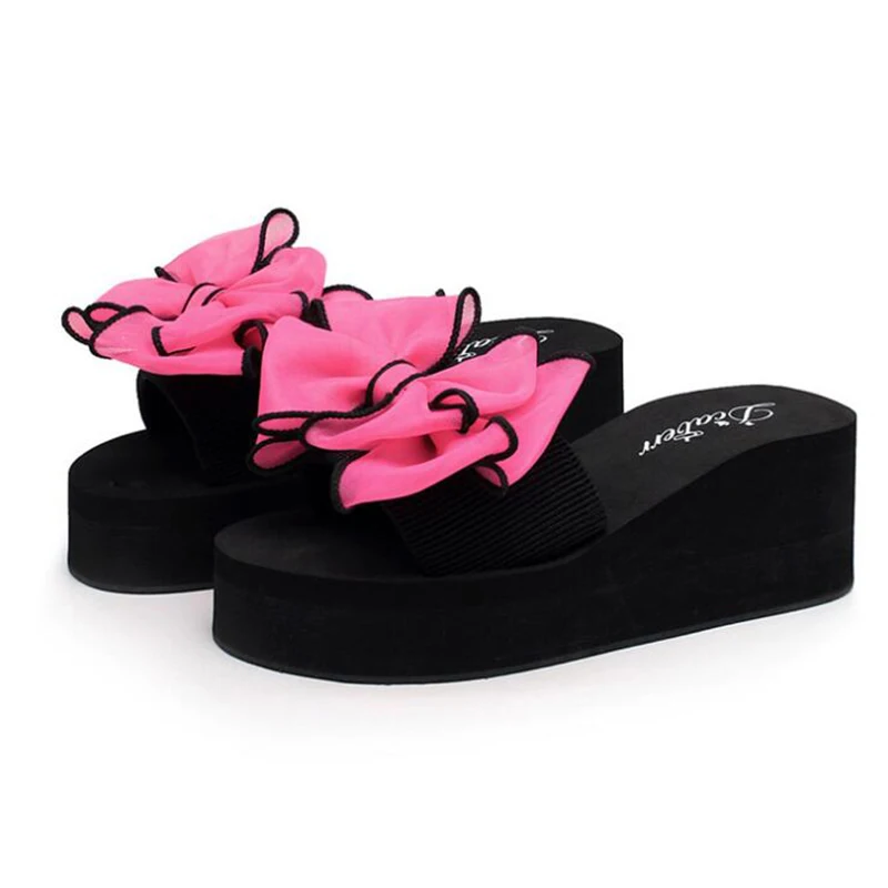 

Women Bow Summer Sandals Slipper Indoor Outdoor Beach Shoes Summer Women's Slippers Flip Flops on the Platform
