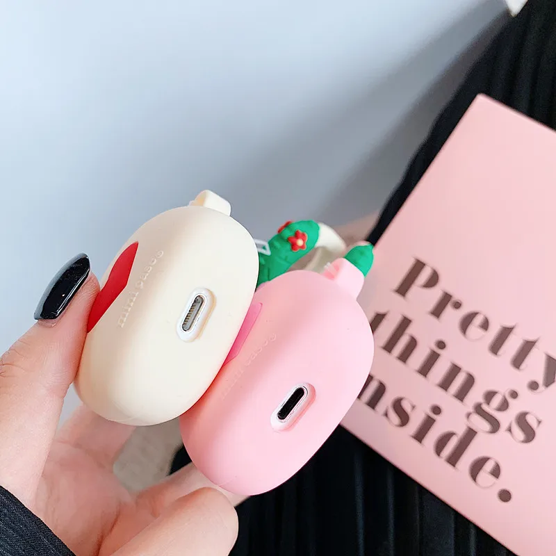 Cute Potted plant cactus 3D case For Apple AirPods 1 2 pro charging box soft silicone Wireless bluetooth earphone protect cover |