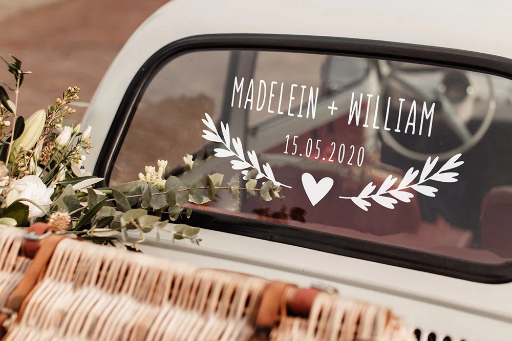 Автомобильные свадебные украшения Виниловая наклейка с ветвями и сердцем
