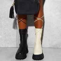 2022 new winter fashion boots women platform warm shoes mid calf boots ankle boots zipper leather boots women large size 35 43