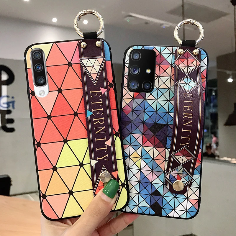 Мягкий силиконовый чехол с ремешком на запястье для Samsung A71 A51 A50 A70 A30s A50s A30 A20